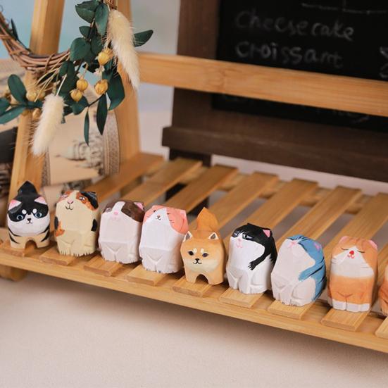 Деревянная резная фигурка собаки кошки, ручная резьба по дереву, небольшая статуэтка животного, скульптура для домашнего офиса, рабочего стола