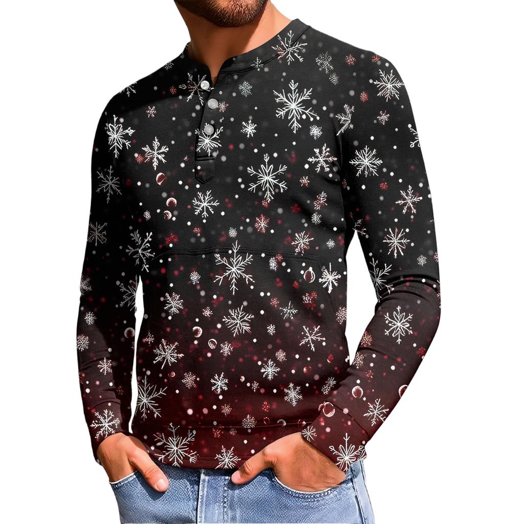 Men's Casual Button-Down Sweatshirt Fashion Printed Long Sleeve Shirt Pullover