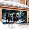 1 piece, winter garage door cover flag, Santa Claus deer and snow aurora pattern, made of polyester material