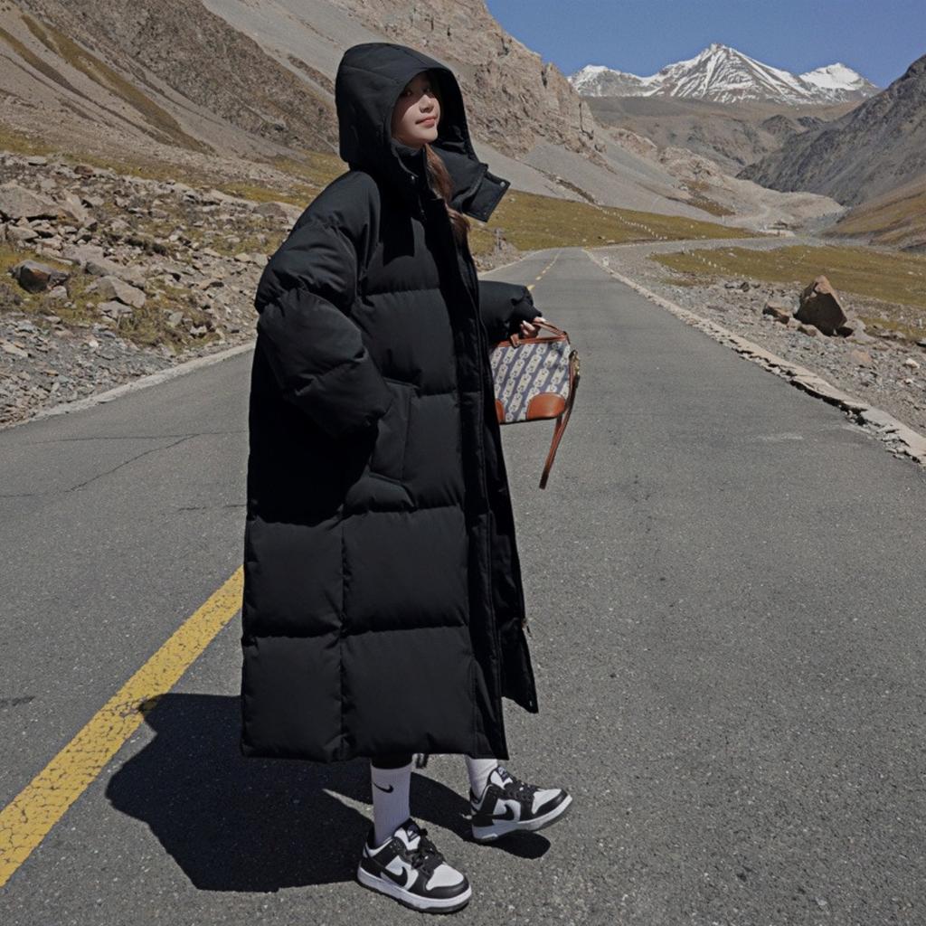 Зимняя повседневная куртка-хлеб, супер длинная куртка-парка, женская верхняя одежда большого размера, теплое толстое однотонное пуховое пальто, хлопковая куртка, женская средней длины, свободный крой