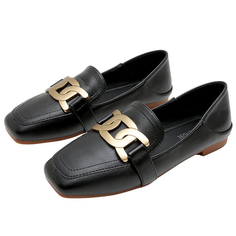 Новые стильные лоферы в студенческом стиле с пряжкой, большие размеры, женские туфли на плоской подошве с квадратным носком