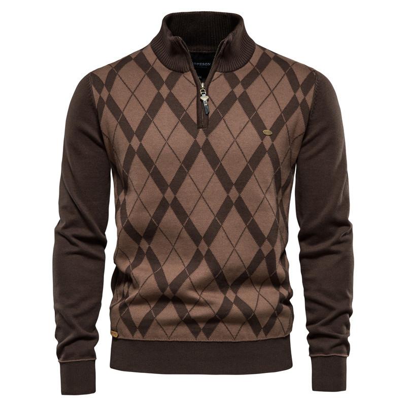 Men Sweaters Mock Neck Zipper Patchwork Pullover Men Winter High Quality Fashion Warm Sweaters for Men