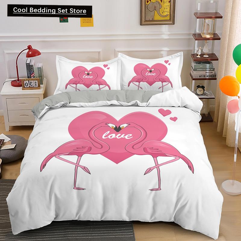 Пододеяльник с изображением животных фламинго King Queen, розовый, с тропическими птицами, комплект постельного белья для детей, подростков, взрослых, синий, мягкий, 2/3 шт., пододеяльник