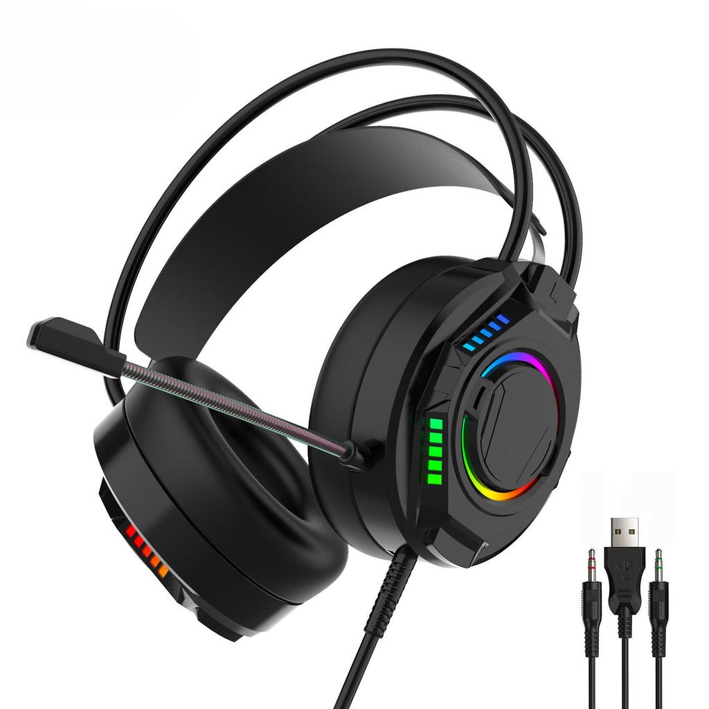 Игровая проводная гарнитура 3,5 мм, 7.1 объемный звук, RGB-наушники с микрофоном шумоподавлением, 50-мм динамики, пена с эффектом памяти