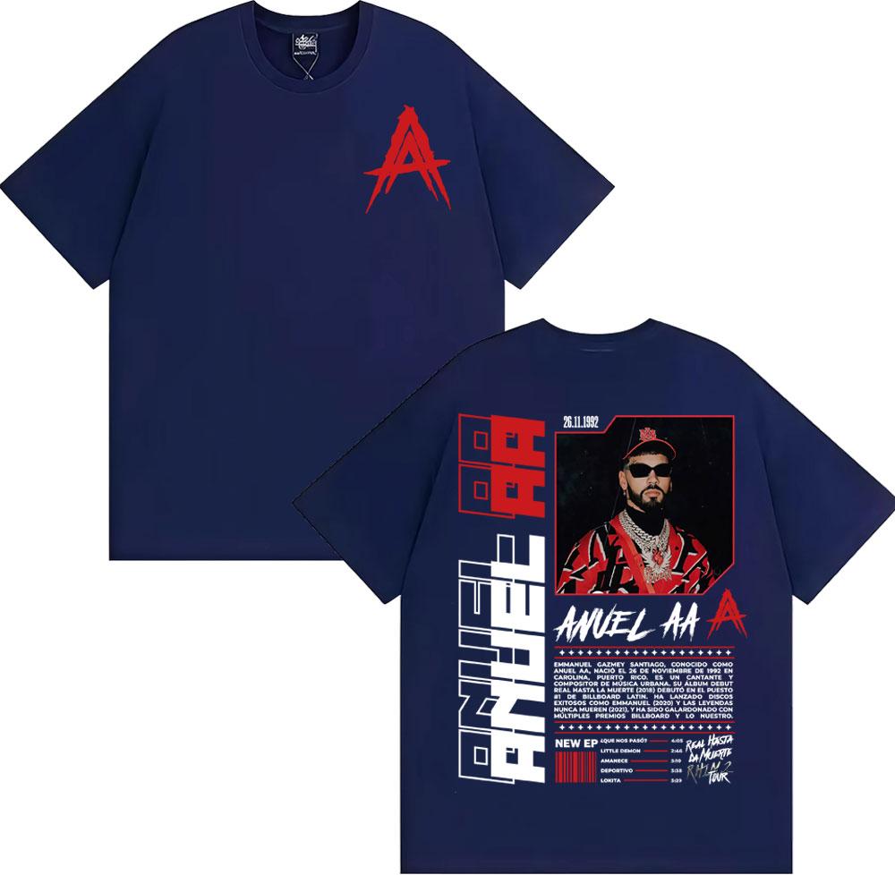 Summer 2025 Anuel AA Rhlm 2 Real Hasta La Muerte Photo Album Tshirt Women Mens Hiphop Retro Tshirt Cotton Oversized Tshirt