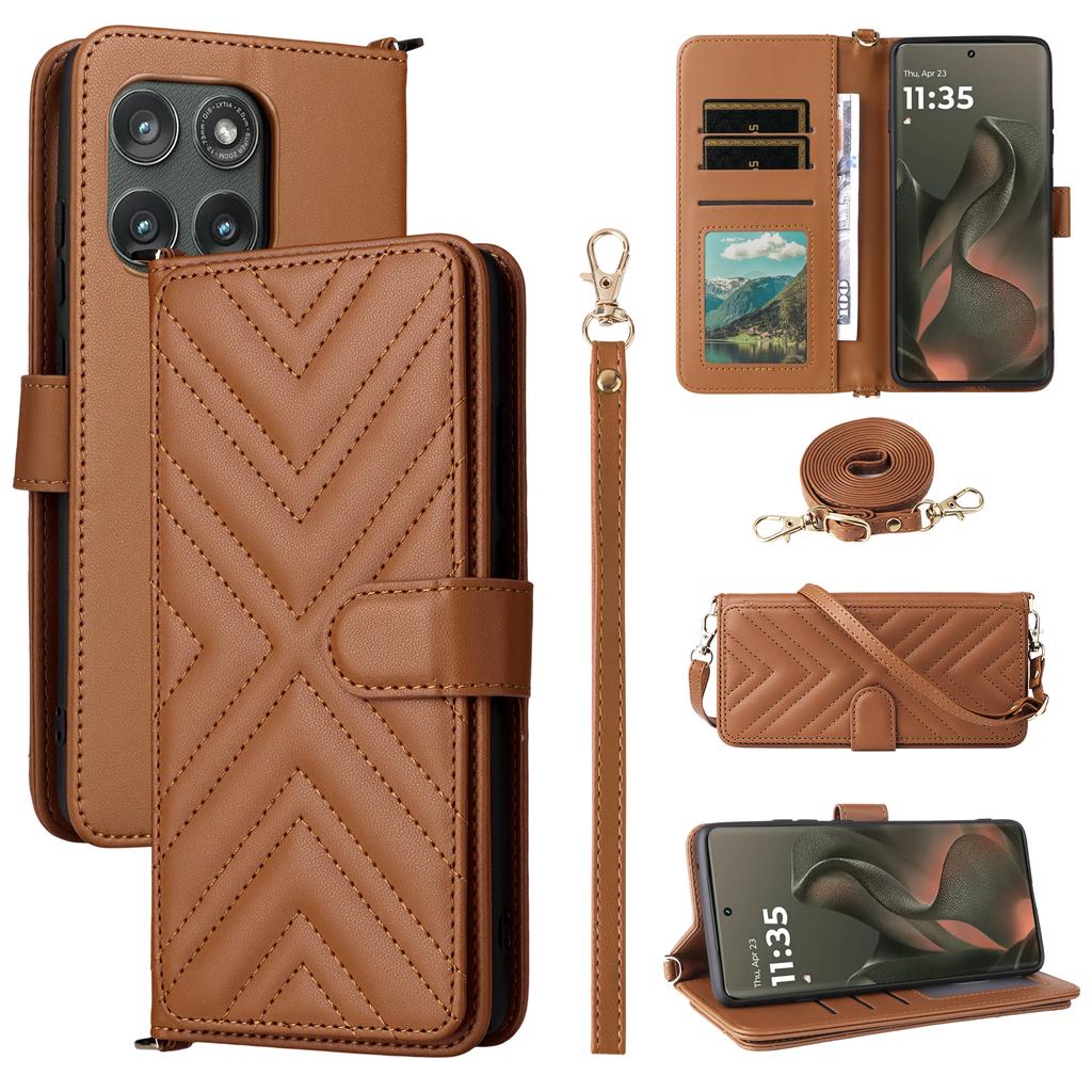 For Motorola Edge (2025) 5G/Edge (Gen 6) Case with Shoulder/Wrist Strap Leather Phone Cover Stand Wallet
