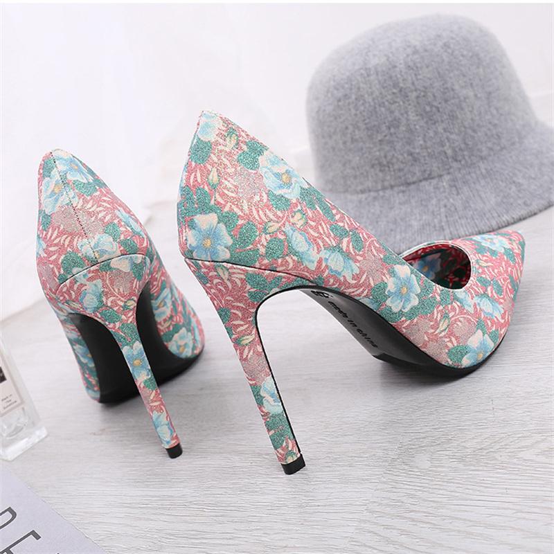 Женские милые туфли на высоком каблуке 11 см, модные туфли с цветочным принтом и острым носком, туфли-лодочки на шпильках, женские туфли в стиле граффити зеленого цвета для свадебной вечеринки