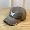 Gradient color hat for girls with butterfly decoration, niche duckbill cap, sweet and cool style, soft top baseball cap, large head circumference,