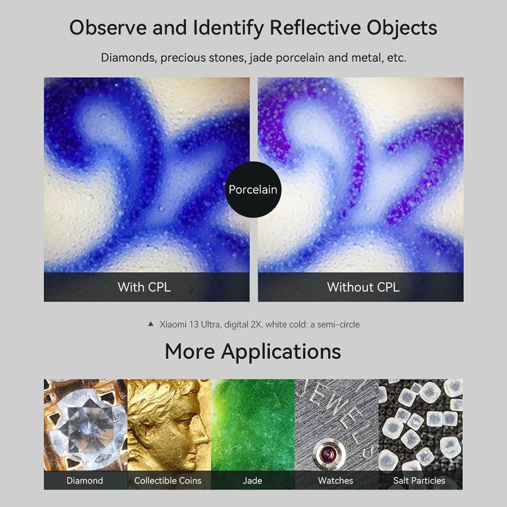 APEXEL APL-MS150 150X Mobile Phone Microscope Lens with LED/ UV Lights Built-in CPL Filter Battery