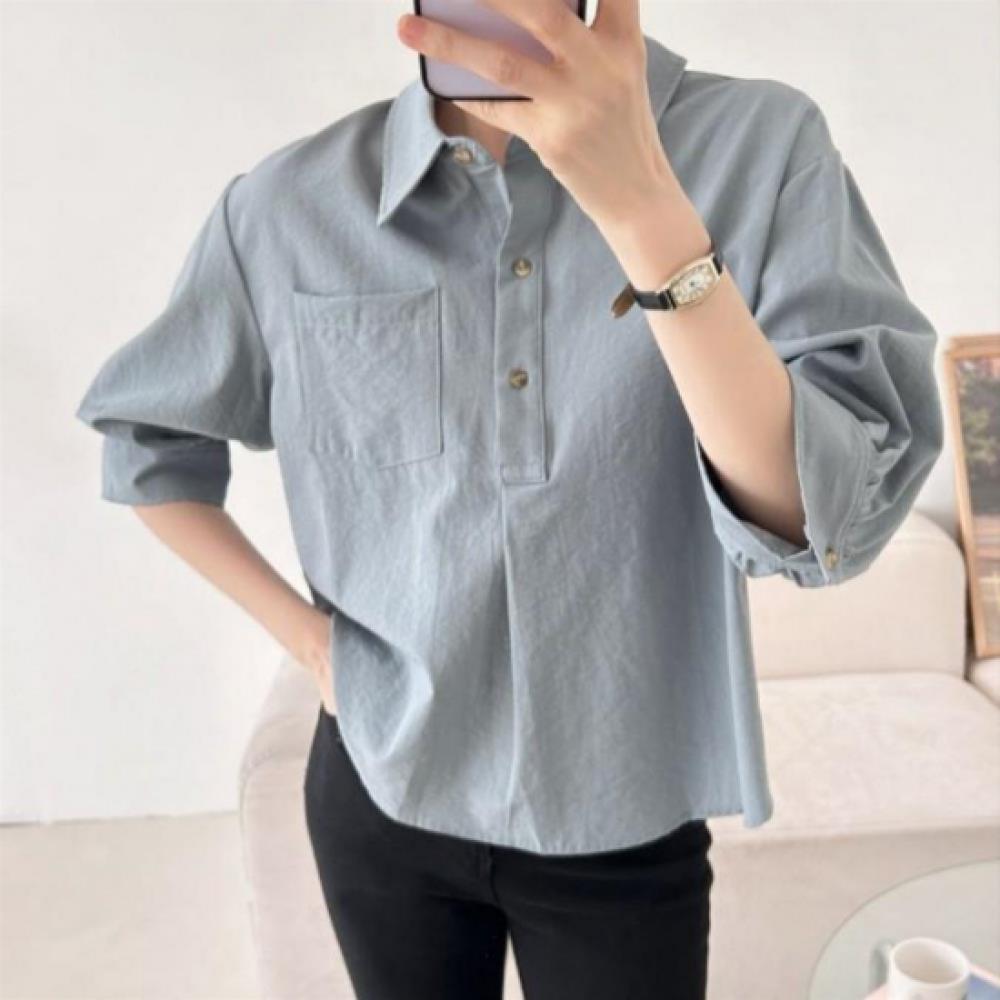 New ArrivalS Open Run Women S Rayon caSual One Pocket 7 8 Sleeve Collar Shirt