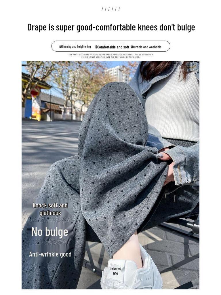 Женские брюки с кружевной вставкой в горошек с широкими штанинами до пола – Весенне-летняя нишевая модель, Повседневные свободные брюки прямого кроя