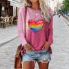 Топы для женщин Rainbow Love Graffiti Print Round Neck Long Sleeve T Shirt Fall Casual Slim Pullover Women's Long Sleeve Top