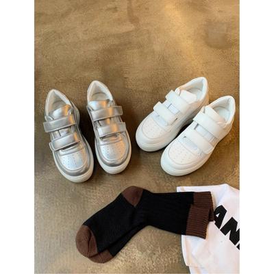 Ботинки на липучках на толстой подошве из коровьей кожи, увеличивающие рост, из натуральной кожи, маленькие белые туфли, женские новые модели