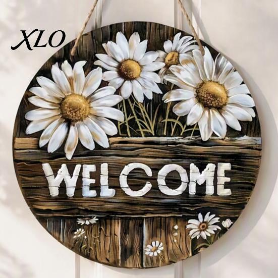 Spring Home Decoration Wooden Daisy Welcome Sign for Front Door, Rustic Farmhouse Hanging Wall Decor Door Hanger with Hemp Rope, Wood Plaque Entrance