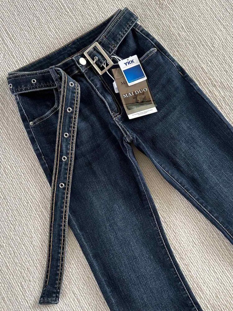 2000s Retro Streetwear Drape Bootcut Jeans Women's 2025 New Elegant Slim Mop Pants Y2k High Waist Casual Blue Denim Flared Pants