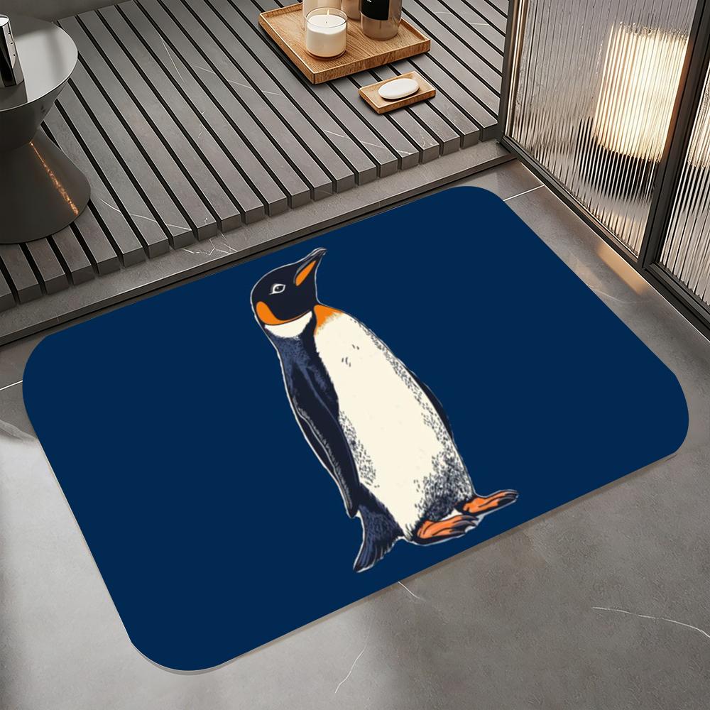 Anime P-penguin Floor Mat Diatomite Bath Mat, Quick Dry Absorbent Non-Slip Door Mat
