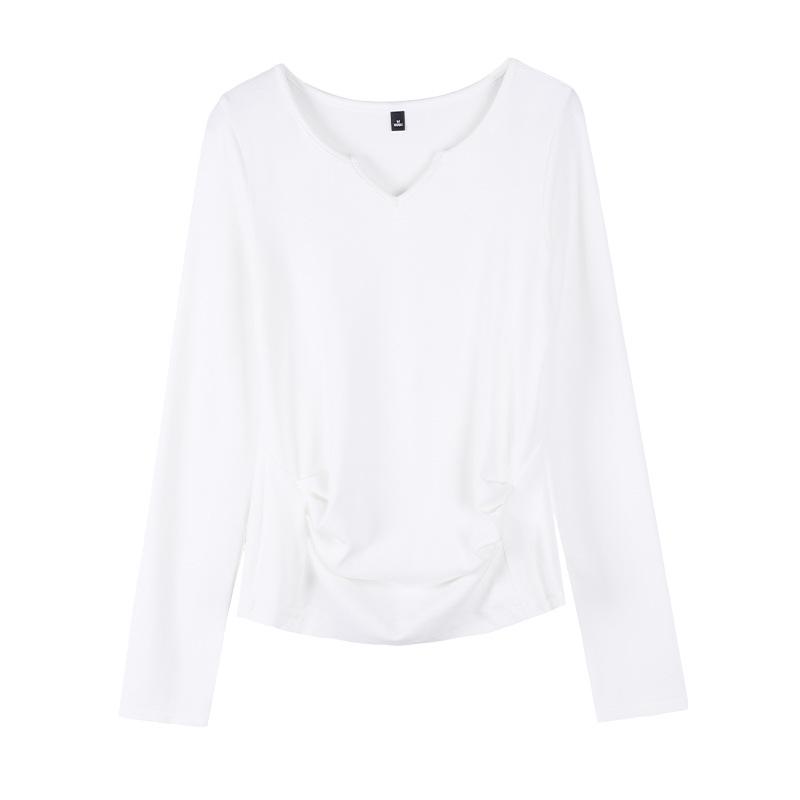 Вязаный топ с V-образным вырезом и длинным рукавом на осень 2025 для женщин - Облегающий, универсальный и стильный