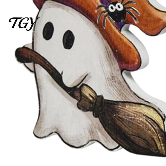 Lightweight Halloween Party Supplies Cute Ghost Sign, Pumpkin Tombstone Wooden Plaque Reusable Autumn Seasonal Accents for Tiered Tray Decor,