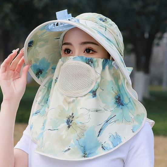 Шляпа от солнца унисекс с лицевой передней крышкой Защита лица и шеи USB-регулировка трех передач Электрический вентилятор Полая сетка Анти-УФ Складной солнцезащитный крем Дышащий