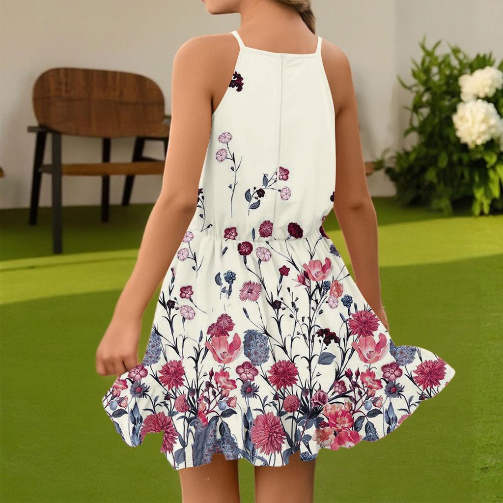 Детское летнее повседневное модное платье с круглым вырезом, однотонное, без рукавов