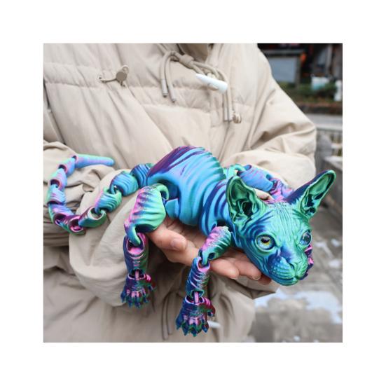 Articulated Hairless Cat 3D Printed Sphynx Cat Figure Flexible Cat Stress Relief Desk Pet Fidget Toy Home Office Decor for Cat Lover And Collector