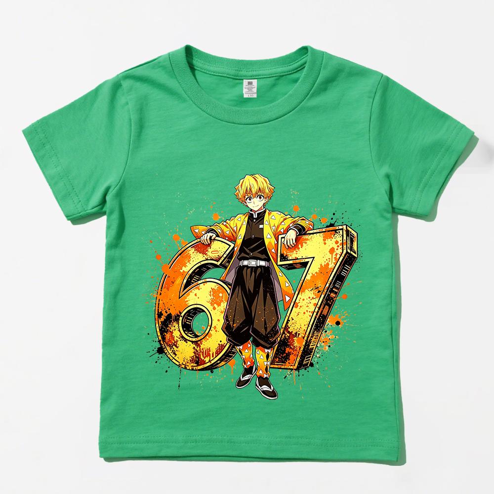 Demon Slayer Agatsuma Zenitsu 67 Print Cotton T Shirt Kids Casual Soft Teen Boys Girls Daily Wear
