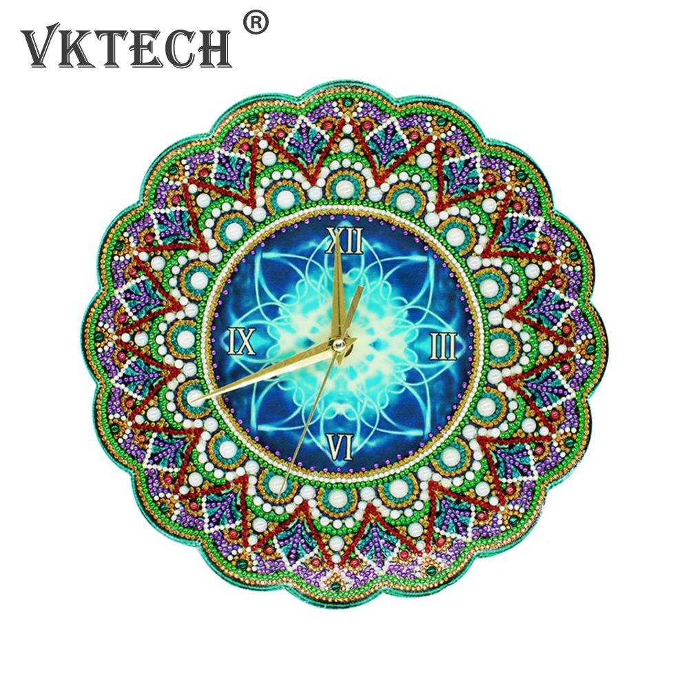 Mandala Luminous Diamond Painting Clock DIY Full Drill Special Shape Diamond Painting Cross Stitch Wall Clock Home Decor Gift