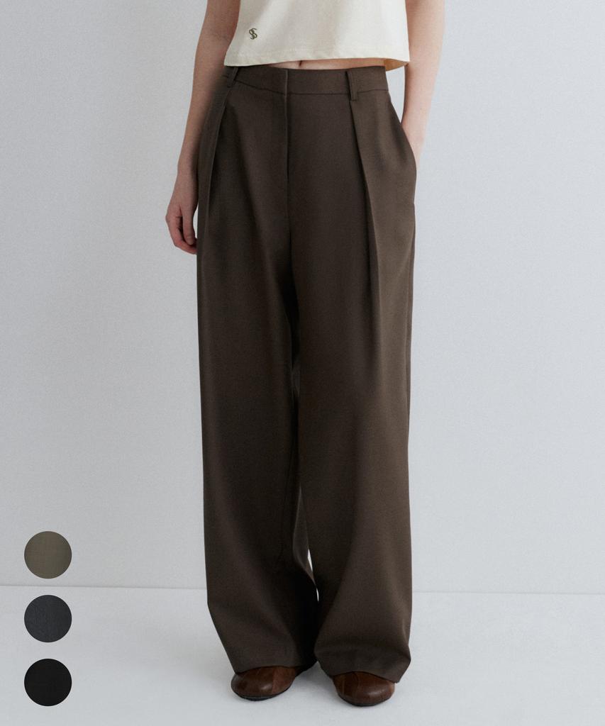 SUARE WOMEN Wool One-Pleat Wide Slacks - 3 Colors