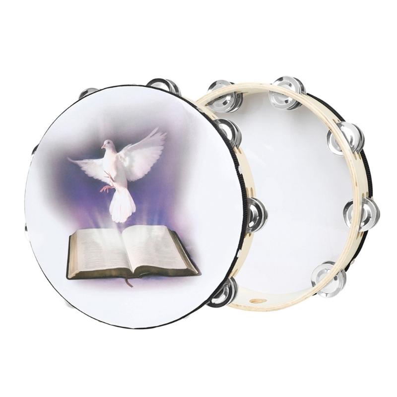 Dove Bible Double Row Bells Tambourine Handbell Clap Drum Tambourine Musical Instrument for Party Game Playing Easy Play