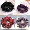 Elegant Woman Beaded Crystal Wide Hair Rope Hair Binding Flower Banquet Festival Satin Large Intestine Ring Head Rope Headwear