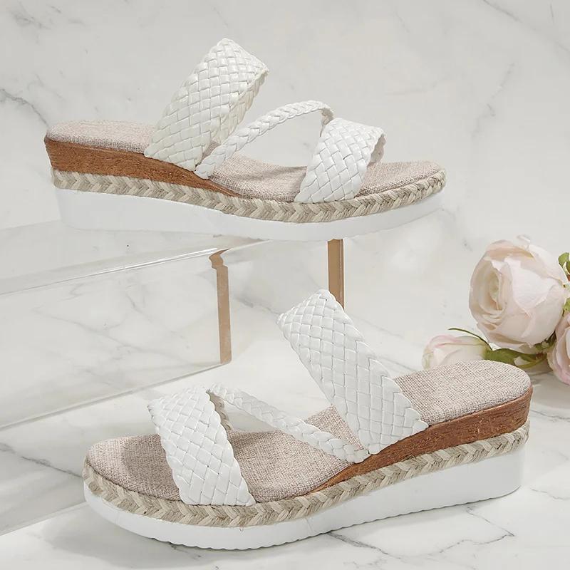 Модные Zoki Легкие Плетеные Шлепанцы на Толстой Подошве для Женщин 2025 Летние Сандалии на Танкетке Женские Большого Размера Платформенные Сандалии Женские