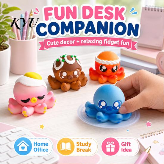 Durable PLA Ornament 3D Printed Octopus Figurine, Cute Spinning Sensory Toy, Small Figurine for Car Stress Relief Flexible Desk Toy Home Office