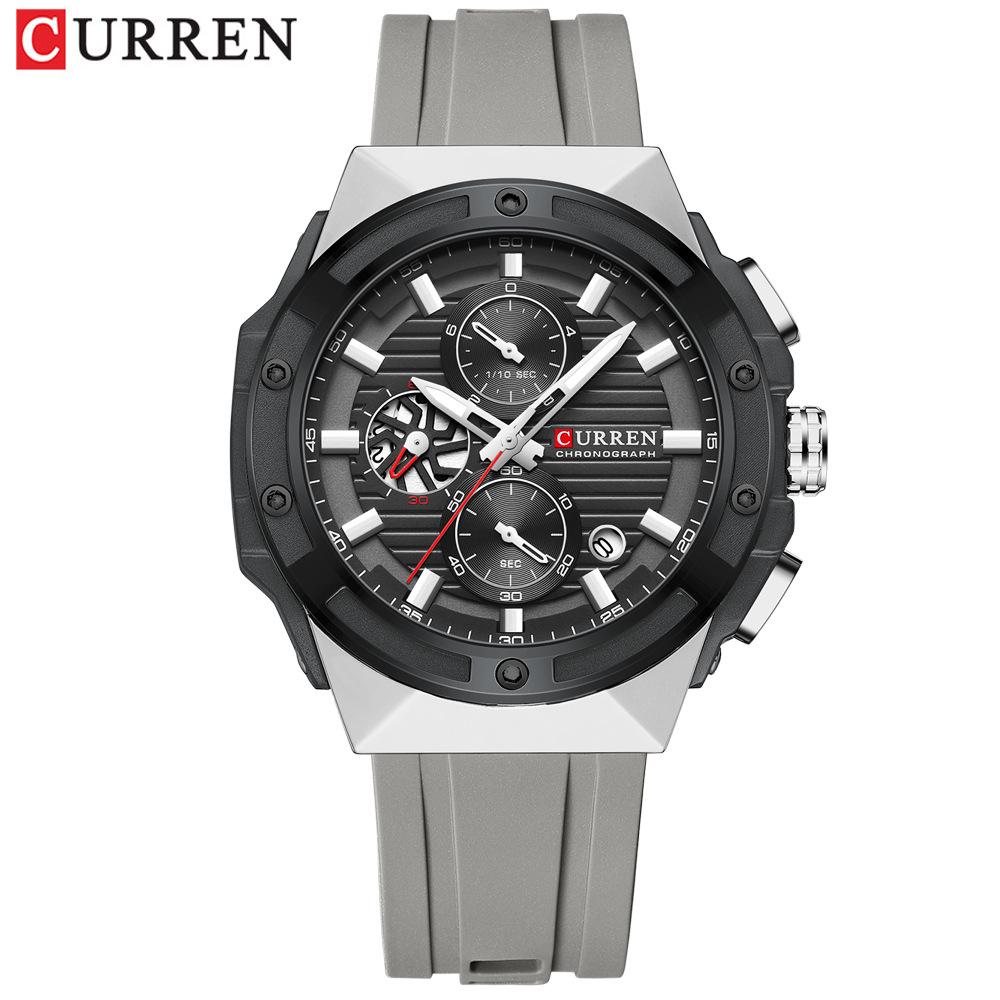 CURREN Top Luxury Quartz Men's Watch Silicone Strap Multifunctional Timing Code Classic Luminous Waterproof Men's Watch