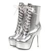 Platform Ankle Boots For Women Winter Lace Up Luxury Metallic Pink Gold Silver High Heels Fetish Stripper Shoes Lady Large Size