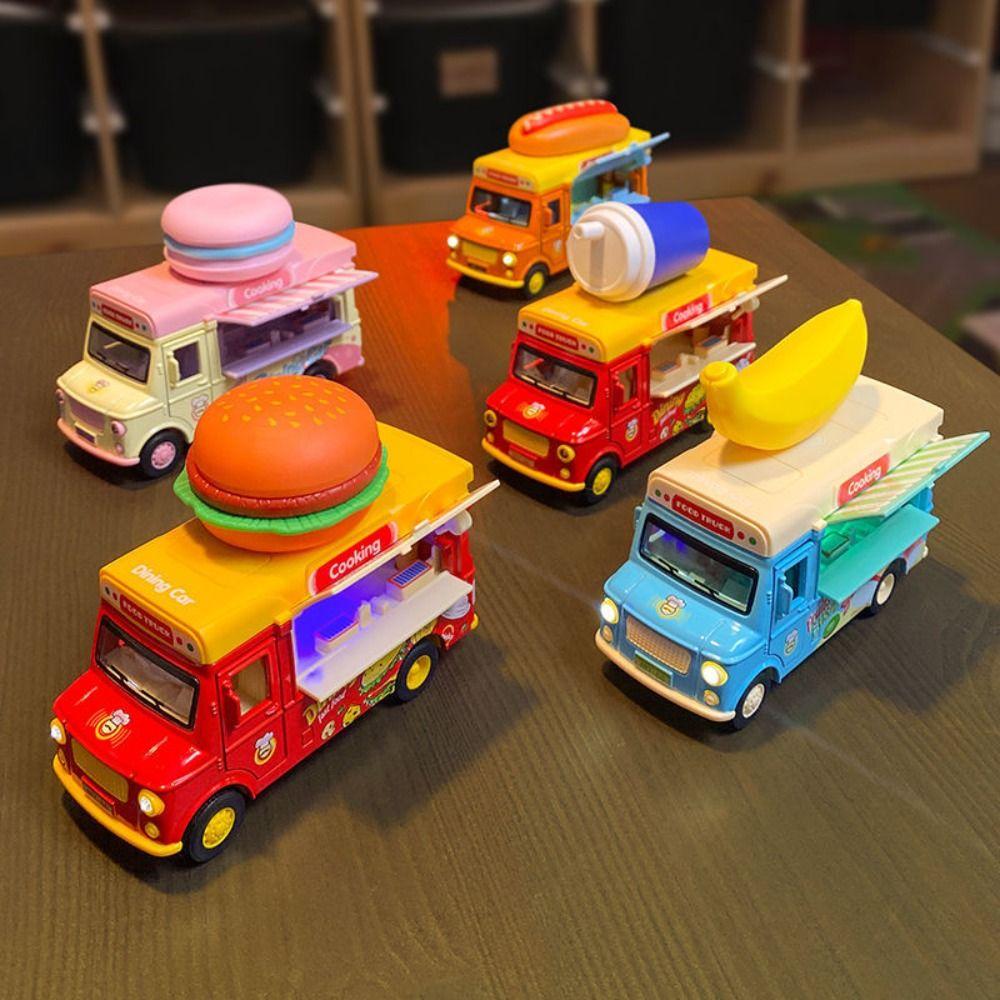 Bright Colors Ice Cream Car Model with Music Light Pull Back Car Food Truck Toy  Children Gift