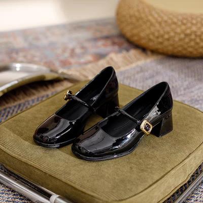 Туфли Мэри Джейн Новые женские весенне-летние туфли на блочном каблуке для женщин с квадратным носком Элегантные туфли среднего каблука в корейском стиле золотисто-серебряного цвета