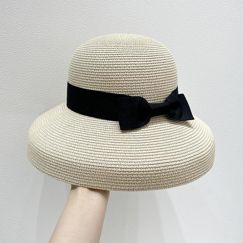 Summer Sun Protection Hat Woven Bow Sun Protection Big Brim Straw Hat UV Protection Fisherman Hat