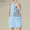 Женские топы без рукавов с цветочным принтом и шорты, летние комплекты из двух предметов
