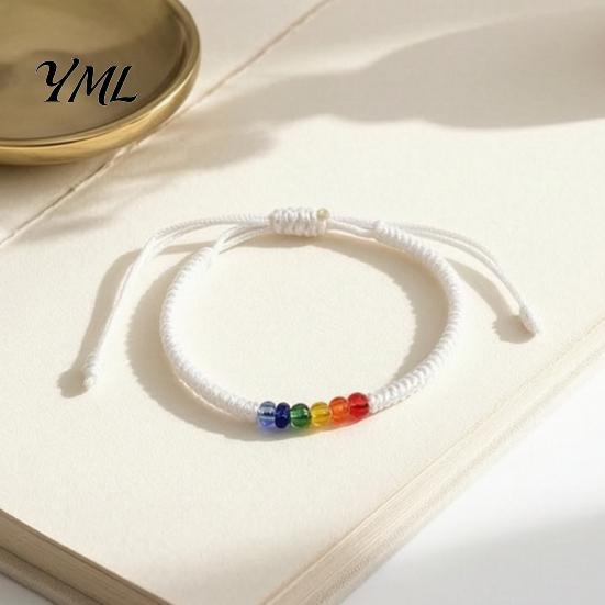 Unisex Adjustable Cord Bracelet Rainbow Beads for Men Women, Handmade Cute Small Gift Friends Braided String Bracelet, Woven Rope Wristband Soft Skin
