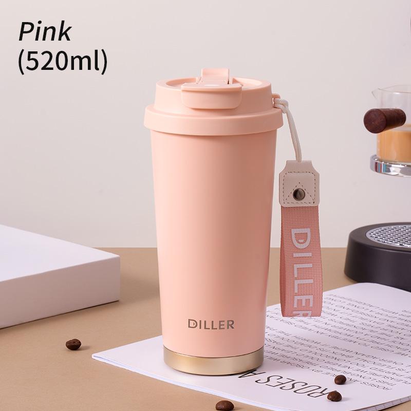 316 Stainless Steel Insulated Travel Mug 520ml Leak Proof Double Walled Vacuum Sealed Thermos with Handle Strap for Hot & Cold