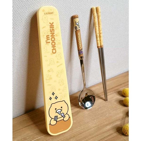 Lilpang Kakao Friends Children's Chunsik Space Efficient Vacuum Spoon Case Set M, Mixed Colors, Case + Spoon + Chopsticks, 1 Set