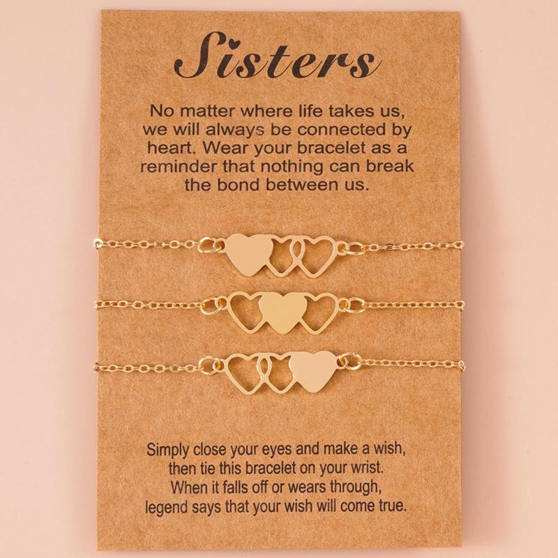 3Pcs Family Sister Matching Bracelets with Card Promise Distance Bracelets Girls Friendship Birthday Gift Jewelry Bangle E0BF