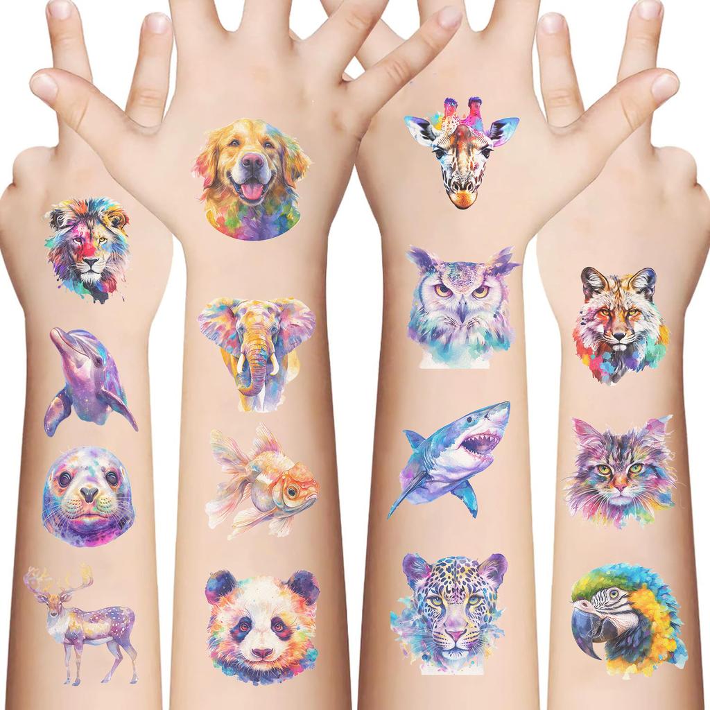 New Cartoon Watercolor Animal Series Tattoo Stickers Waterproof Party Gift Funny Face Stickers