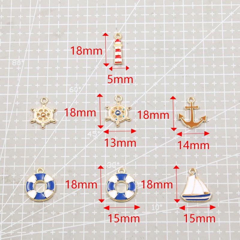 Морская серия: 5 эмалированных подвесок из сплава - Якорь, Спасательный круг, Парусник для изготовления украшений своими руками