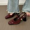 Туфли на высоком каблуке, Потрясающие шлепанцы с откидным верхом для женщин, Летний новый стиль 2025, Модные французские ретро туфли Мэри Джейн с квадратным носком