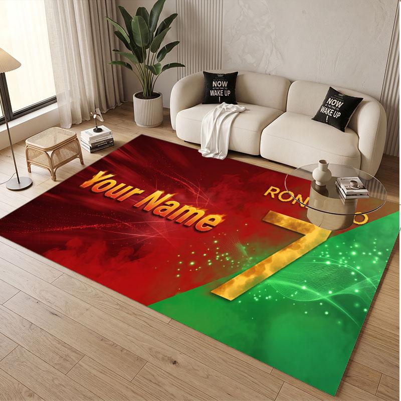Custom Rug Cristiano Ronaldo Pattern Print Name Text Soft Non‑Slip Floor Carpet for Home Indoor Decoration