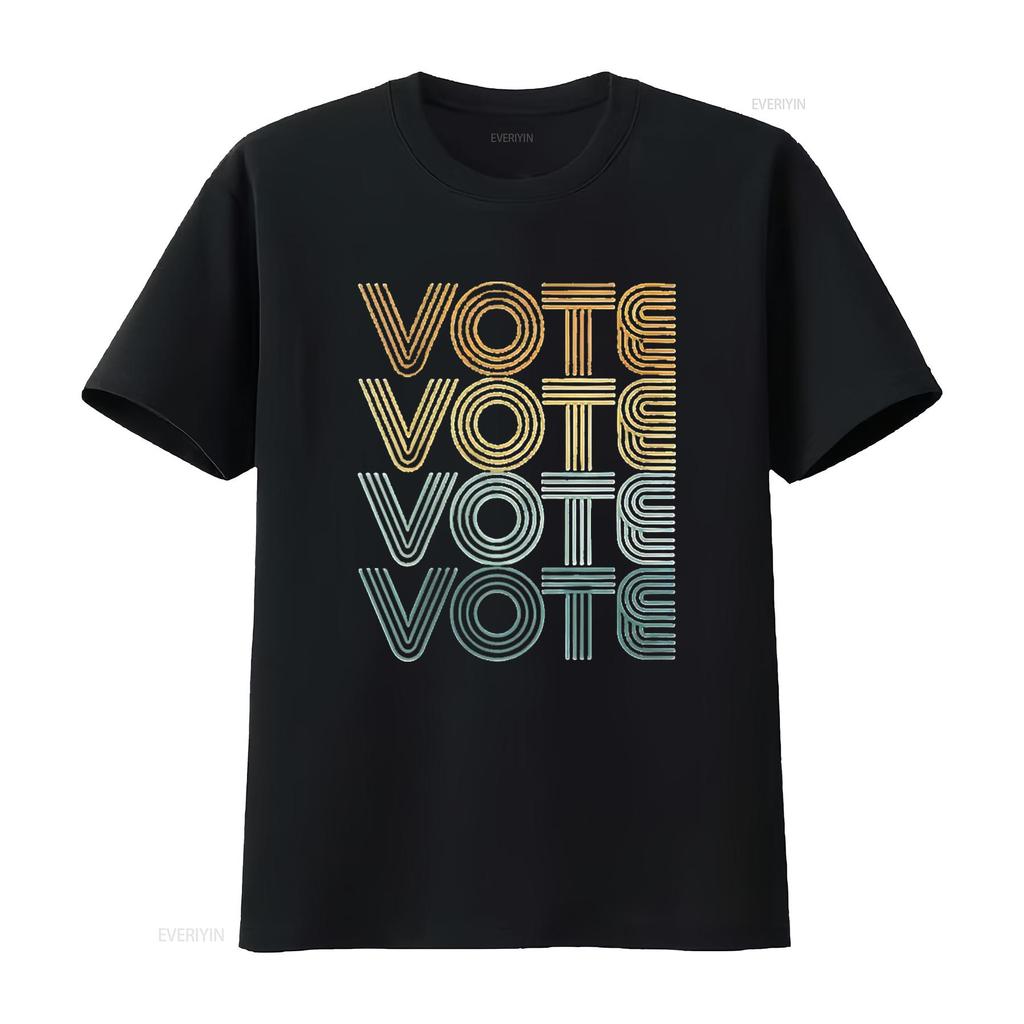 Mens Retro Vote Vintage Colors Round Neck T Shirt Black 4X Large vintage Washed homme streetwear Comfortable Soft Versatile