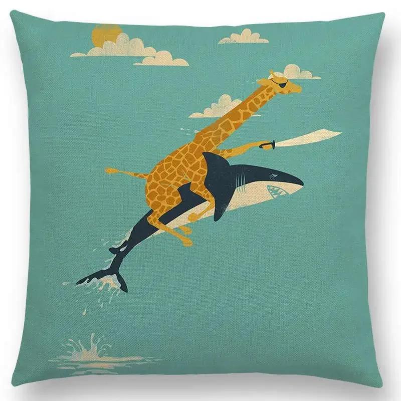 Последние мультяшные животные Милая акула Кошка Птица Жираф Пингвин Кит Белый медведь Бегемот Панда Чехол для подушки Автомобильный диван Наволочка