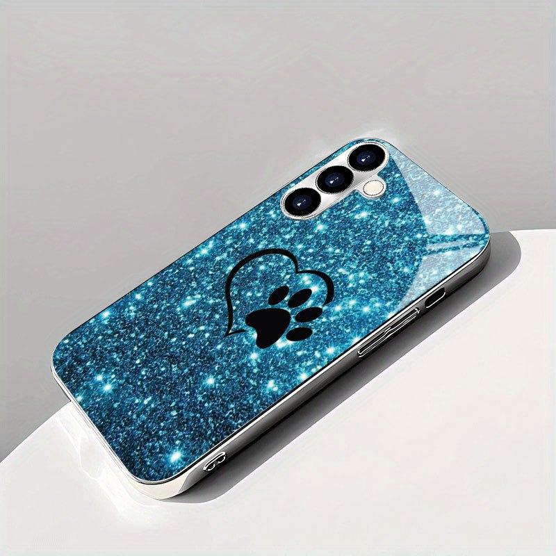 Закаленный чехол для телефона с золотым покрытием, совместимый с Galaxy S26 S25 S24 S23 S22 Ultra Plus. Имеет дизайн с узором синего сердца и океана