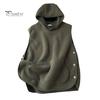 Women Fall Winter Vest with Hooded Side Button Closure Fleece Thermal Isolation Solid Color with Front Pocket Casual Daily Hoodie Top